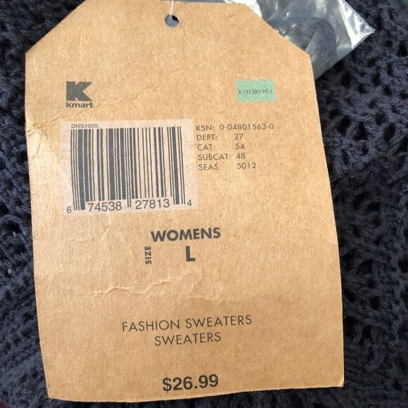 Vtg Route 66 Large Womens Crochet Cropped Black Cardigan Moody Goth 90s Y2K - Picture 7 of 9